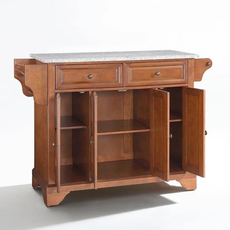 LaFayette Solid Granite Top Kitchen Island in Classic Cherry Finish - 18d x 51.5w x 36h