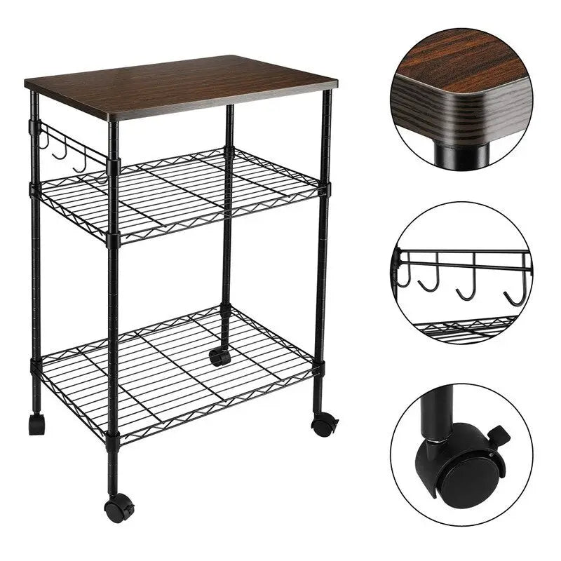 Metal Storage 3-Tier Rolling Kitchen Utility Cart