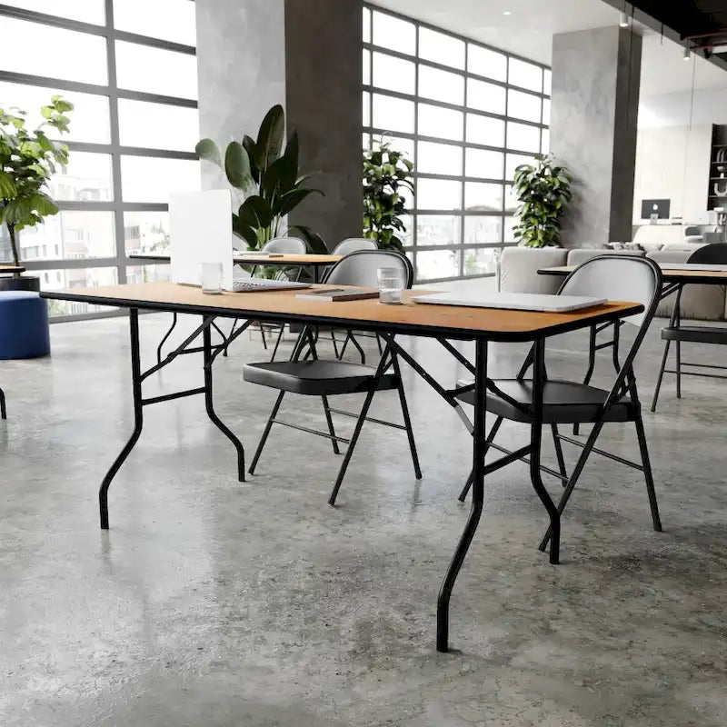 6-Foot Rectangular Wood Folding Banquet Table with Clear Coated Finished Top - 72D x 30W x 30.25H