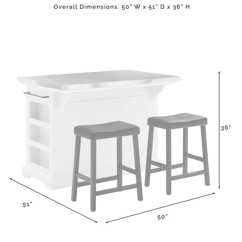 Julia Island with Upholstered Saddle Stools - 51d x 50w x 36h