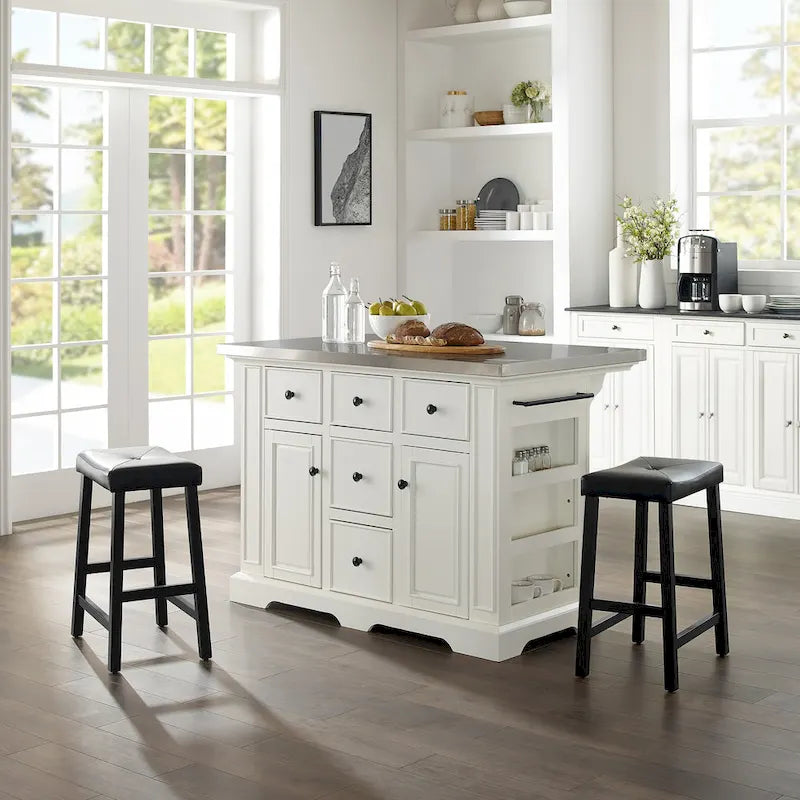  Julia Island with Upholstered Saddle Stools - 51d x 50w x 36h