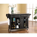 Black Solid Granite Top Kitchen Cart/Island - 18d x 51.5w x 36h