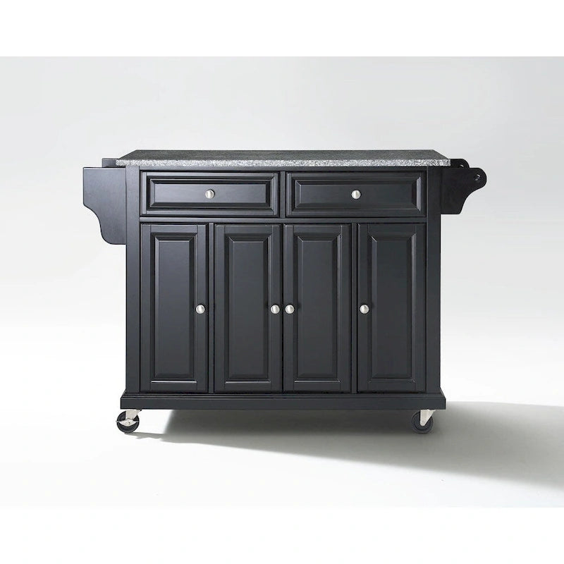 Black Solid Granite Top Kitchen Cart/Island - 18d x 51.5w x 36h