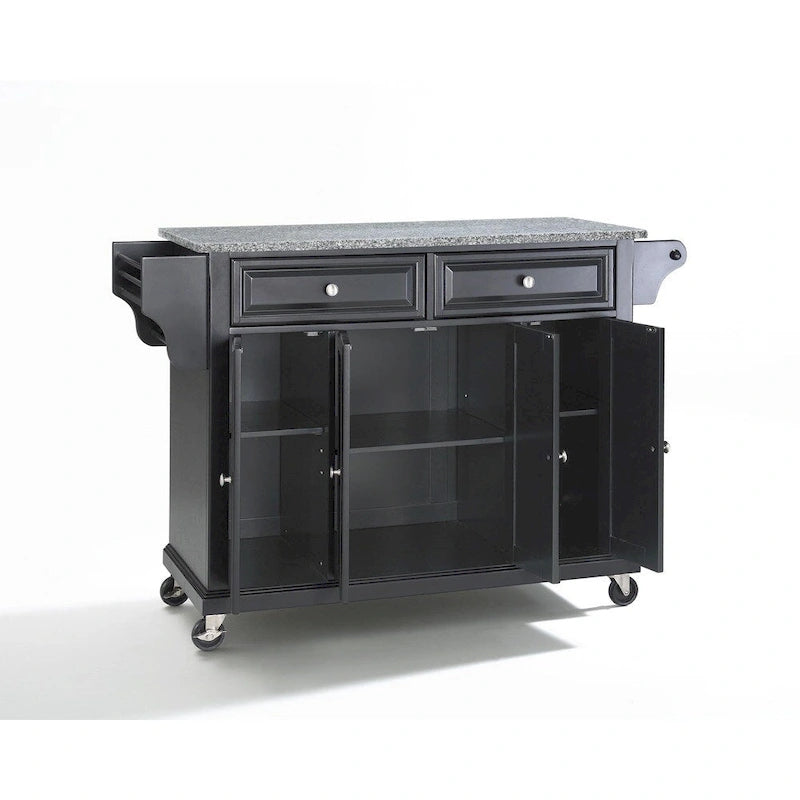 Black Solid Granite Top Kitchen Cart/Island - 18d x 51.5w x 36h