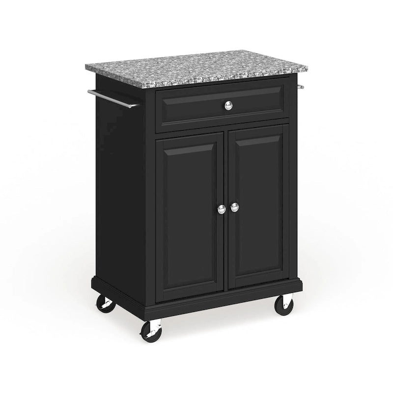 Crosley Compact Gray Granite Top Cart/ Island in Black Finish - 18d x 31w x 35.5h