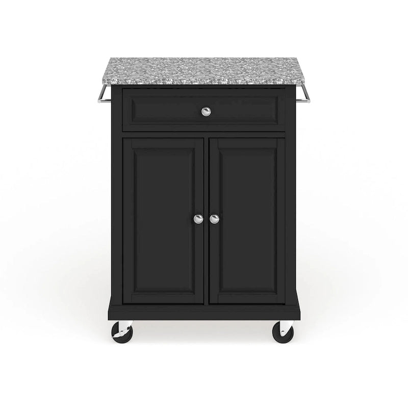 Crosley Compact Gray Granite Top Cart/ Island in Black Finish - 18d x 31w x 35.5h