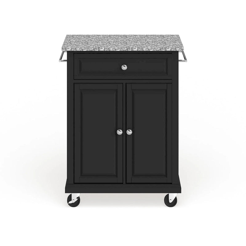 Crosley Compact Gray Granite Top Cart/ Island in Black Finish - 18d x 31w x 35.5h