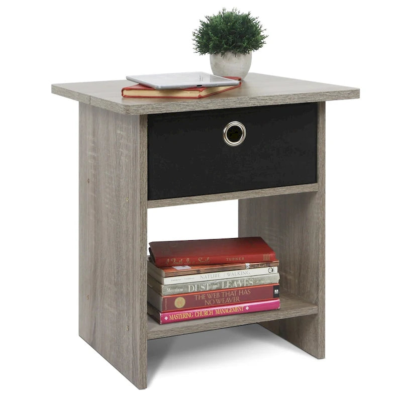 Furinno Dario End Table/ Night Stand Storage Shelf with Bin Drawer