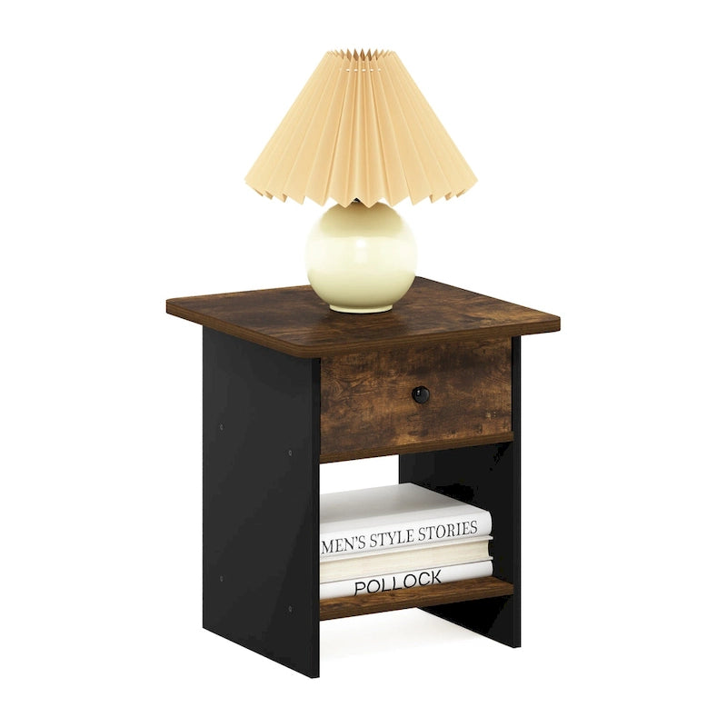 Furinno Dario End Table/ Night Stand Storage Shelf with Bin Drawer