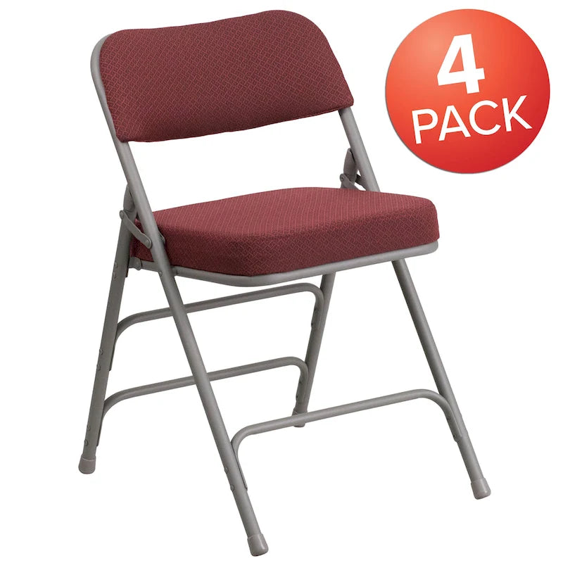 4 Pack Curved Triple Braced & Hinged Fabric Upholstered Metal Folding Chair