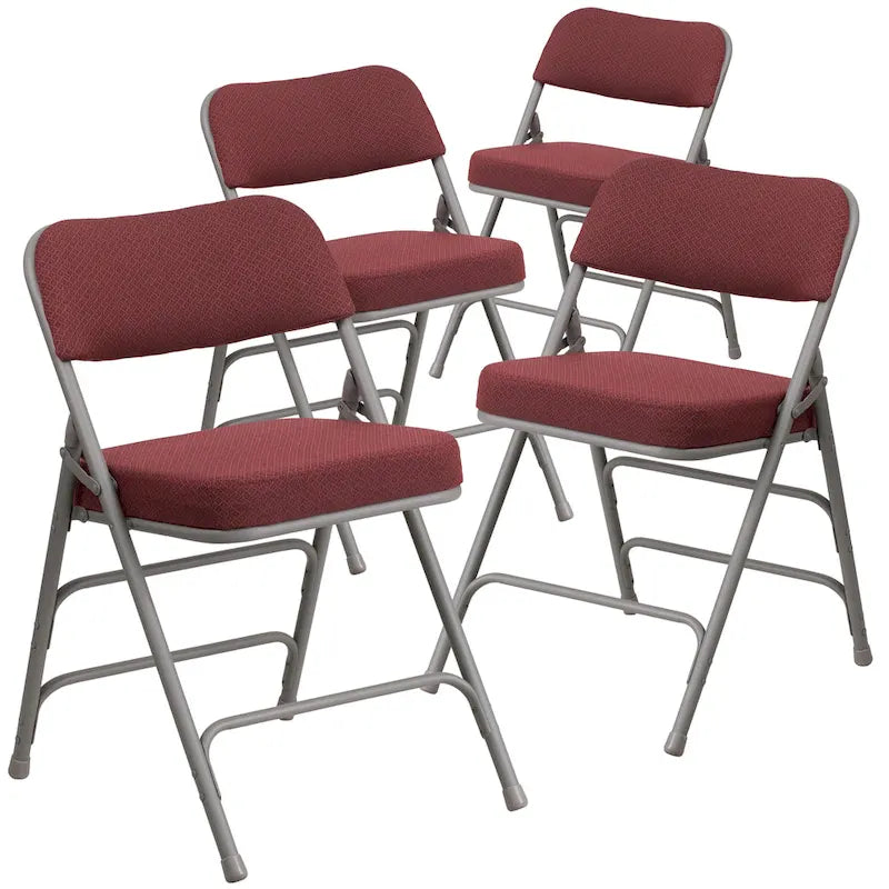 4 Pack Curved Triple Braced & Hinged Fabric Upholstered Metal Folding Chair