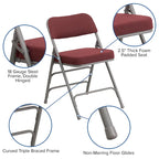 4 Pack Curved Triple Braced & Hinged Fabric Upholstered Metal Folding Chair