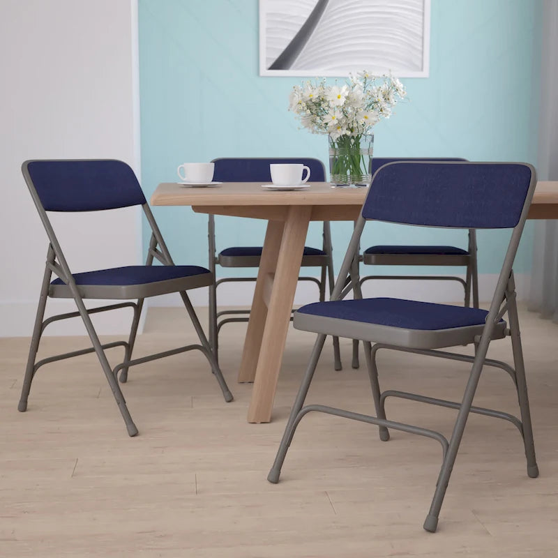 4 Pack Curved Triple Braced & Double Hinged Metal Folding Chair