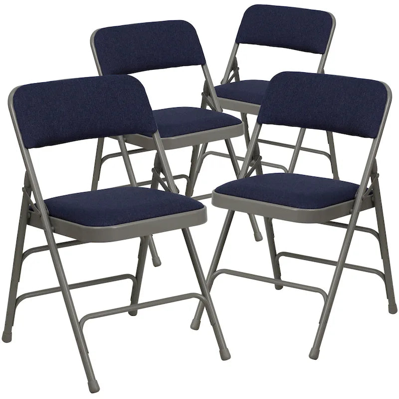 4 Pack Curved Triple Braced & Double Hinged Metal Folding Chair