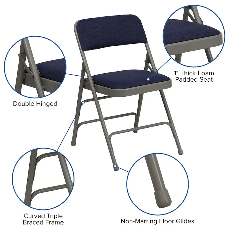 4 Pack Curved Triple Braced & Double Hinged Metal Folding Chair