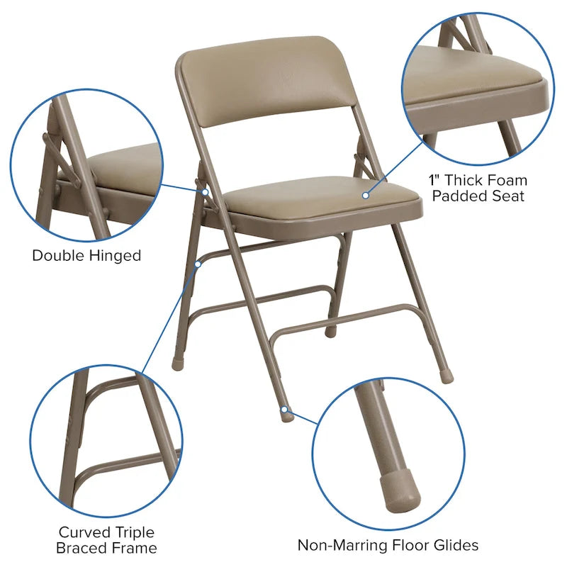 4 Pack Curved Triple Braced & Double Hinged Metal Folding Chair