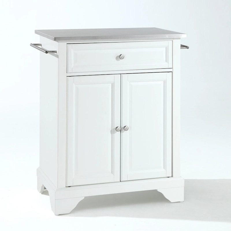 LaFayette Stainless Steel Top Portable Kitchen Island in White Finish - 18d x 31w x 35h