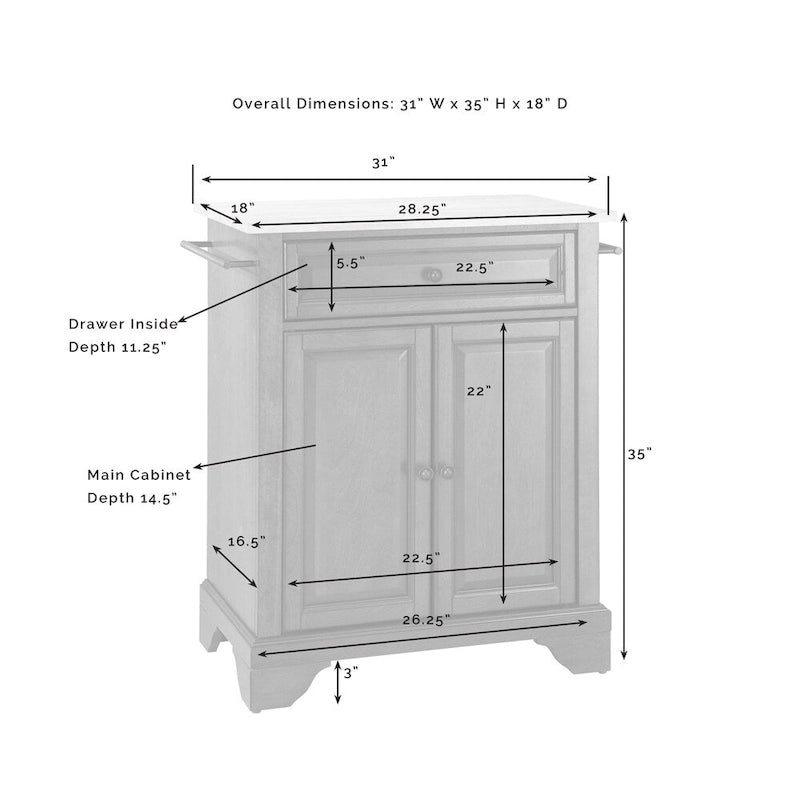 LaFayette Stainless Steel Top Portable Kitchen Island in White Finish - 18d x 31w x 35h