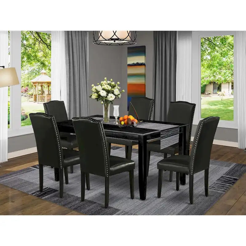 East West Furniture Dining Room Table Set- a Rectangle Kitchen Table and Black Faux Leather Dining Chairs, Black(Pieces Option)