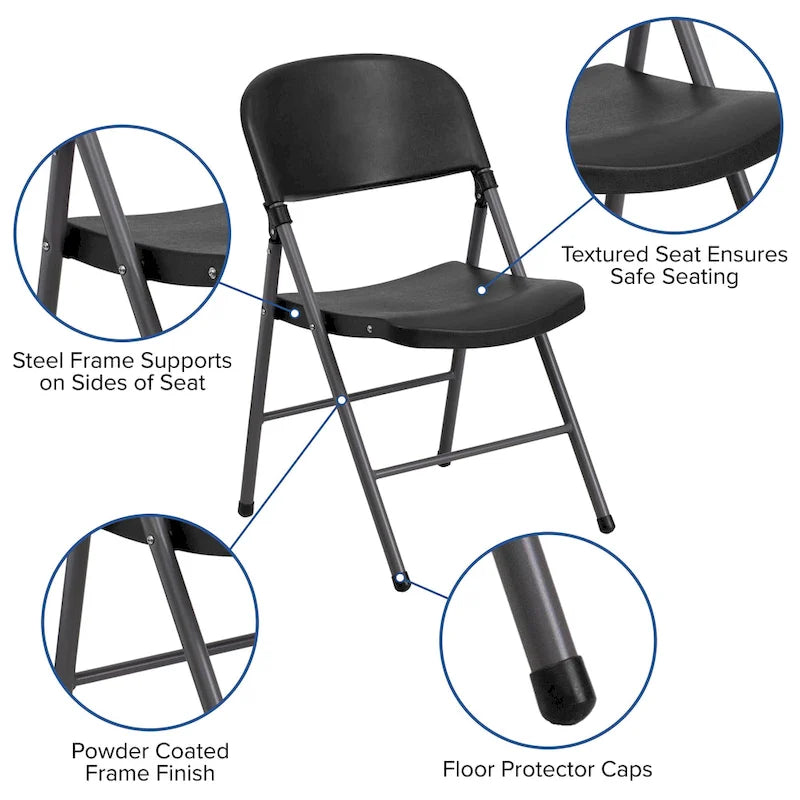 2 PK 330 lb. Capacity Plastic Folding Chair with Charcoal Frame