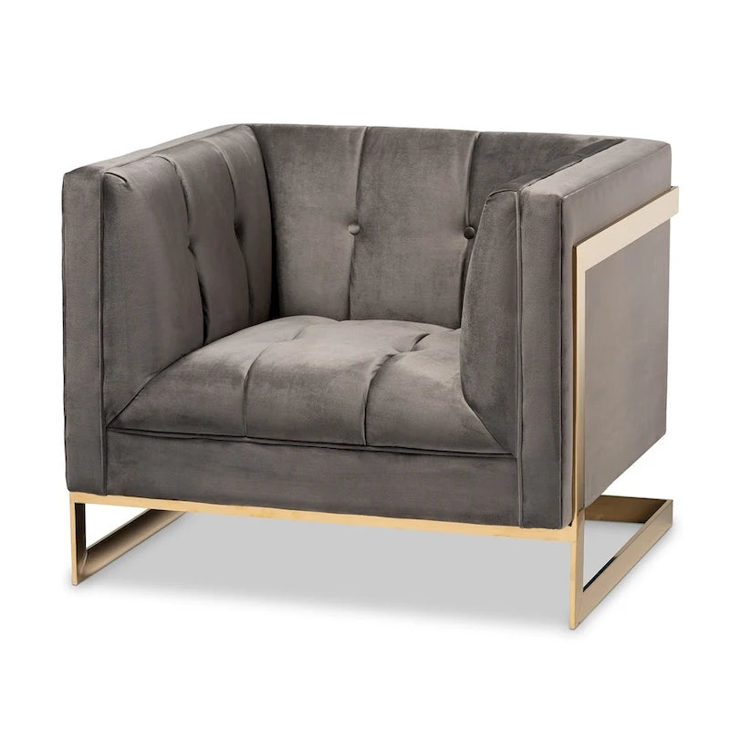 Glam Velvet Fabric Armchair with Gold-Tone Frame