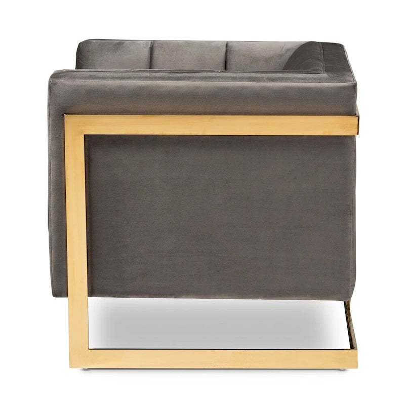 Glam Velvet Fabric Armchair with Gold-Tone Frame