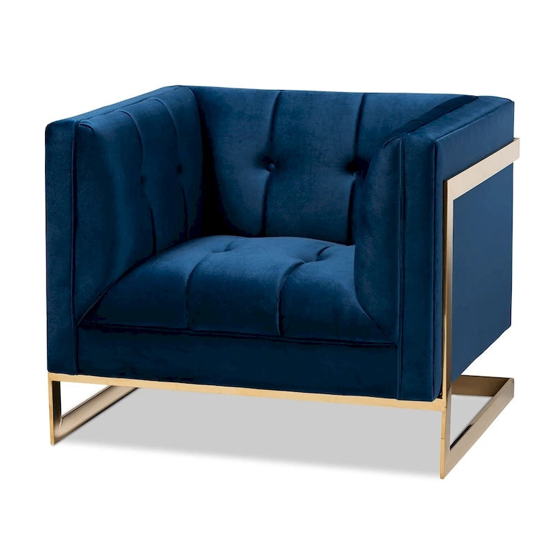 Glam Velvet Fabric Armchair with Gold-Tone Frame