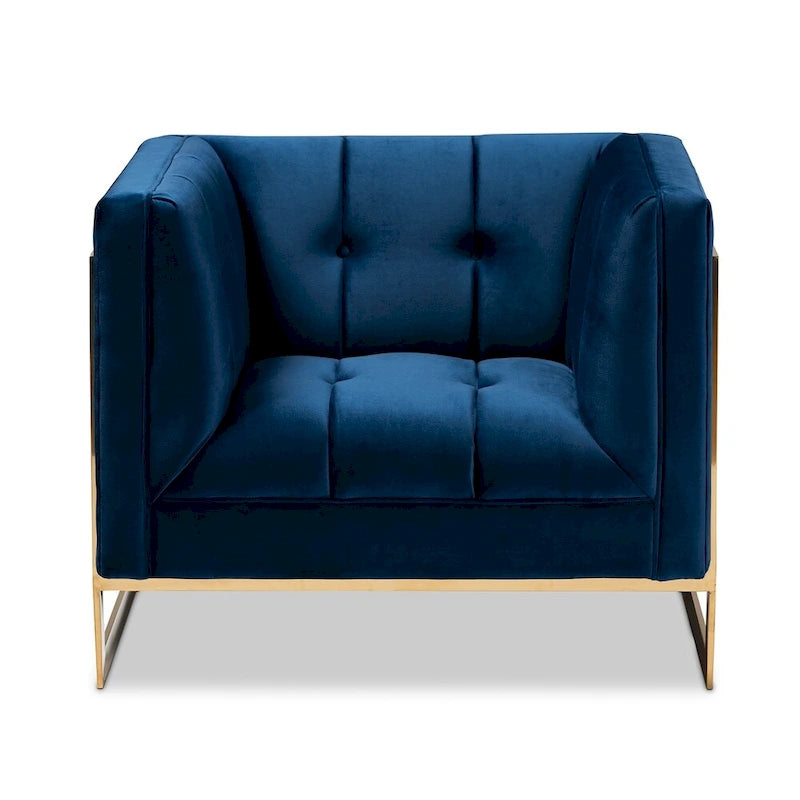 Glam Velvet Fabric Armchair with Gold-Tone Frame