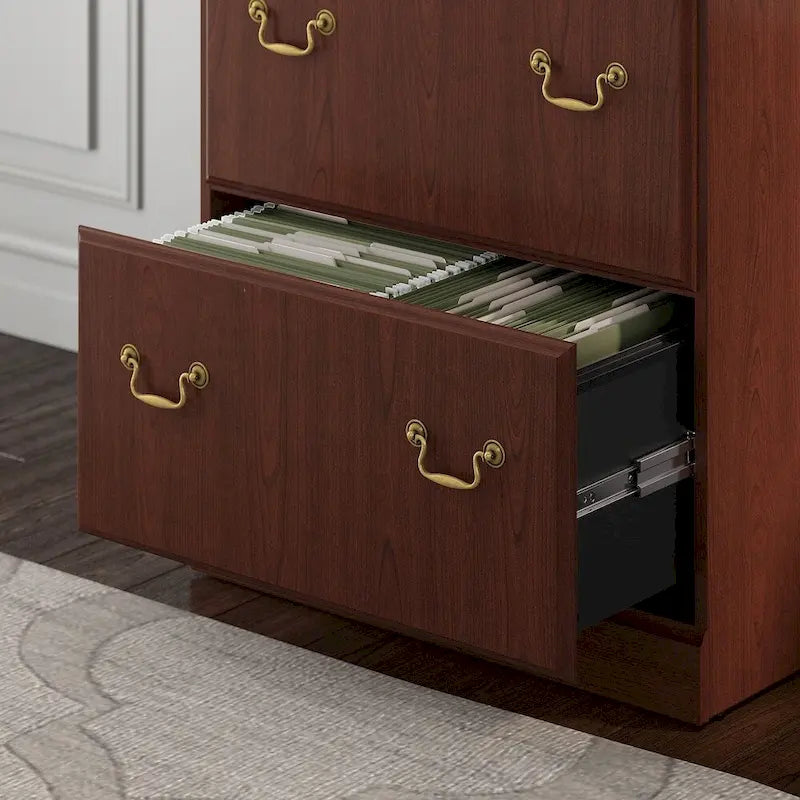 Bush Furniture Saratoga Executive Desk, Lateral File Cabinet and Two 5 Shelf Bookcases in Harvest Cherry