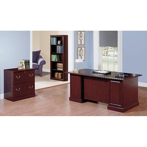 Bush Furniture Saratoga Executive Desk, Lateral File Cabinet and Two 5 Shelf Bookcases in Harvest Cherry
