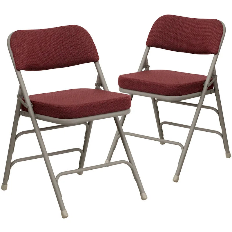 2 Pack Curved Triple Braced & Double Hinged Upholstered Metal Folding Chair