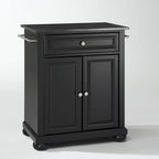Alexandria Solid Black Granite Top Portable Kitchen Island in Black Finish - 18d x 31w x 33.5h