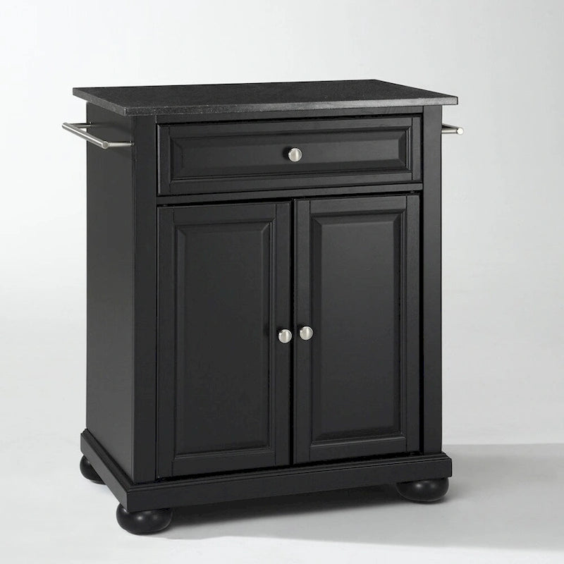 Alexandria Solid Black Granite Top Portable Kitchen Island in Black Finish - 18d x 31w x 33.5h