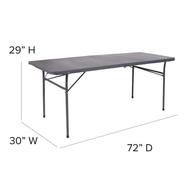 30W x 72L Bi-Fold Plastic Banquet and Event Folding Table with Carrying Handle - 72D x 30W x 29H
