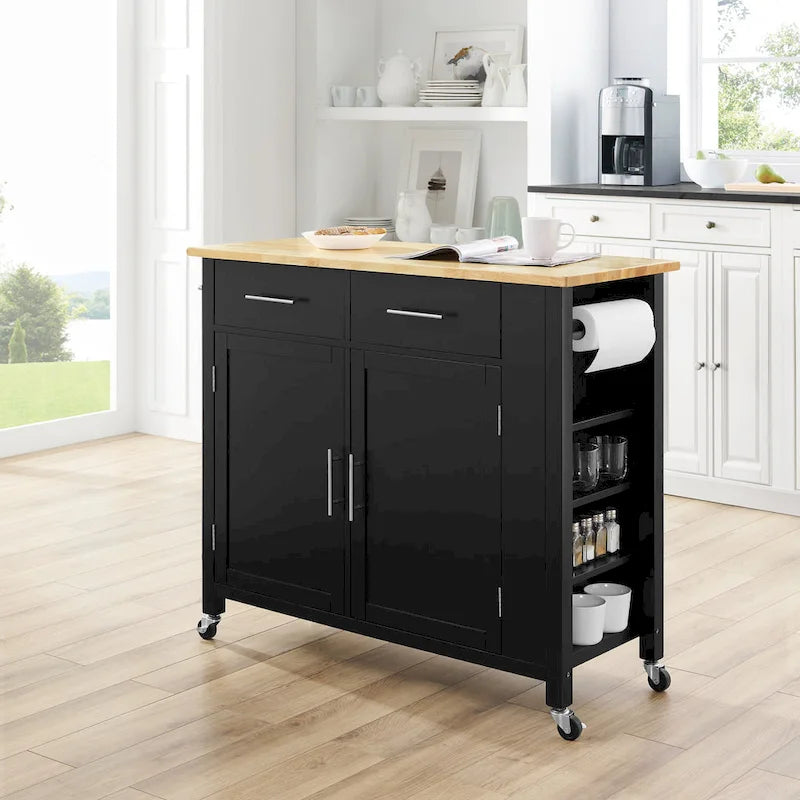 Crosley Savannah Full-size Wood-top Kitchen Cart - 37H x 42W x 18.25D