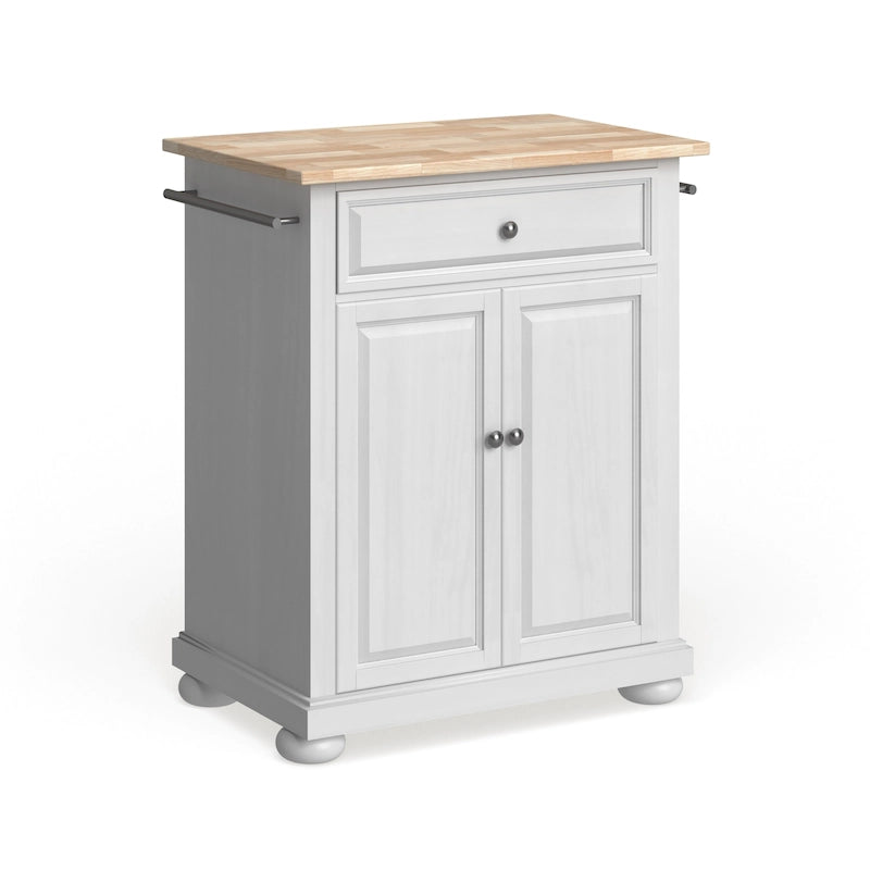 Alexandria Wood Top Portable Kitchen Island in White Finish - 18d x 31w x 33.5h