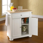 Alexandria Wood Top Portable Kitchen Island in White Finish - 18d x 31w x 33.5h