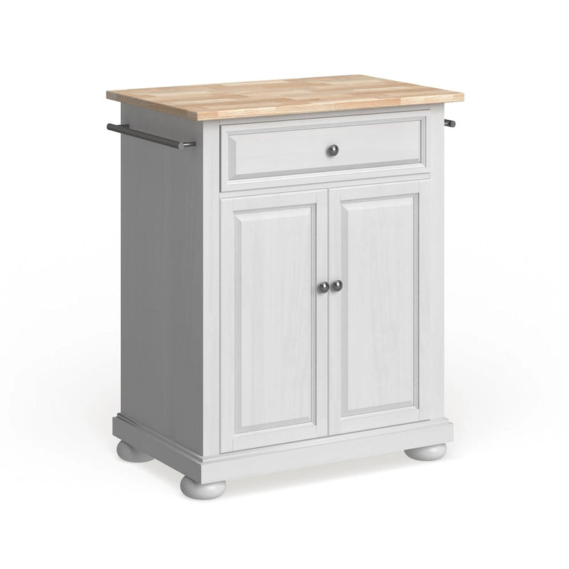 Alexandria Wood Top Portable Kitchen Island in White Finish - 18d x 31w x 33.5h
