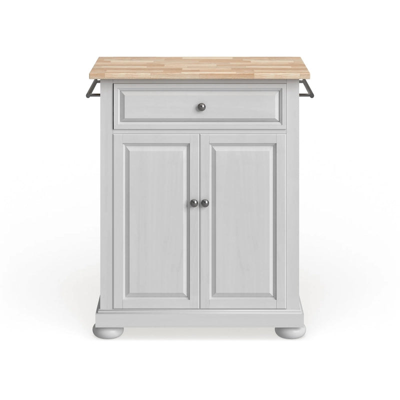 Alexandria Wood Top Portable Kitchen Island in White Finish - 18d x 31w x 33.5h