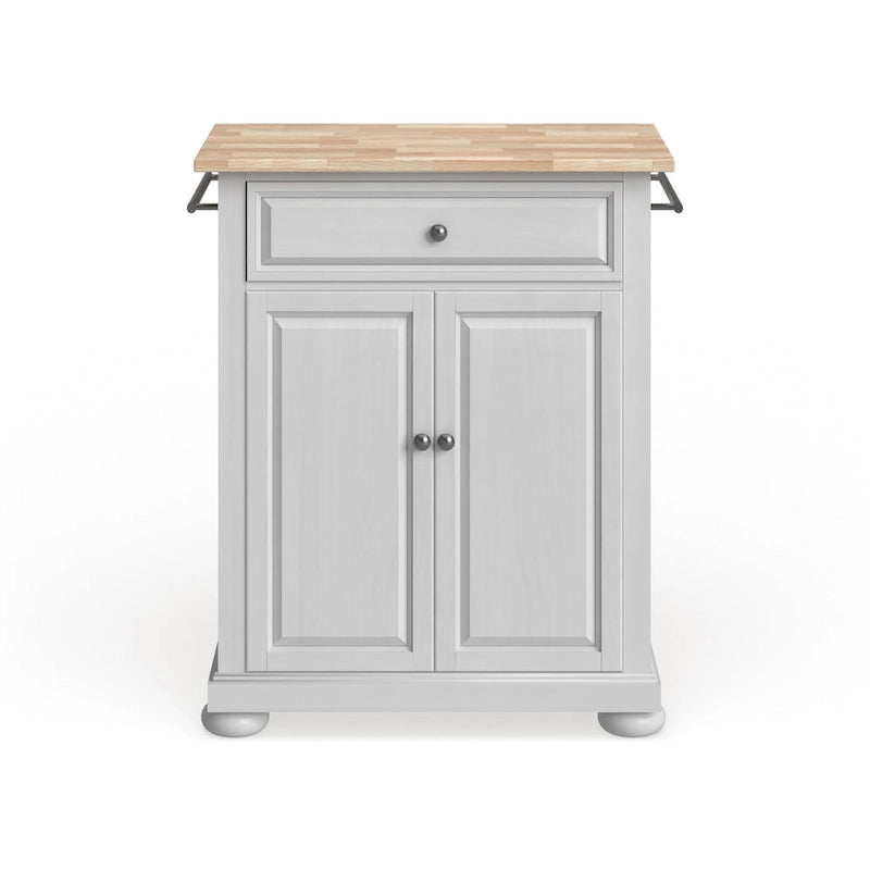 Alexandria Wood Top Portable Kitchen Island in White Finish - 18d x 31w x 33.5h