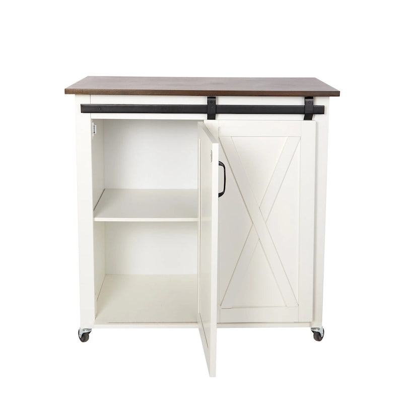 SEI Furniture Lankershim Modern Farmhouse White Wood Kitchen Cart