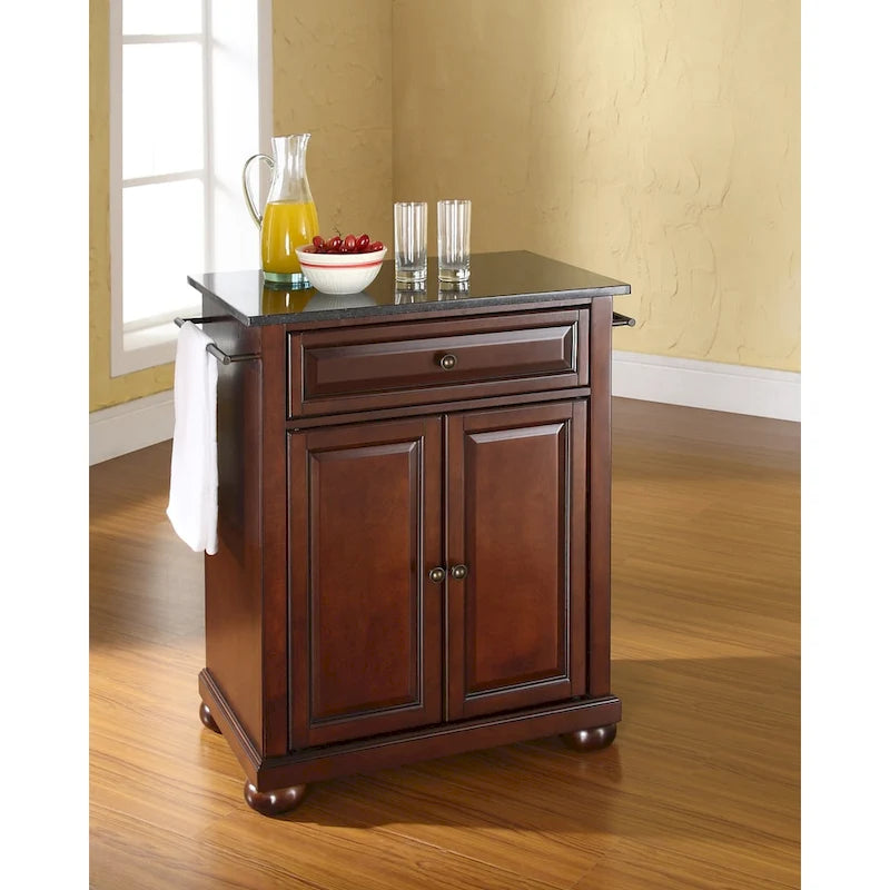 Alexandria Solid Black Granite Top Portable Kitchen Island in Vintage Mahogany Finish - 18d x 31w x 33.5h
