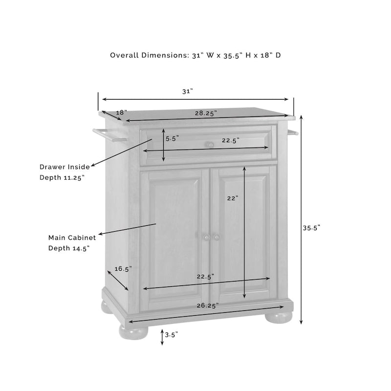 Alexandria Solid Black Granite Top Portable Kitchen Island in Vintage Mahogany Finish - 18d x 31w x 33.5h
