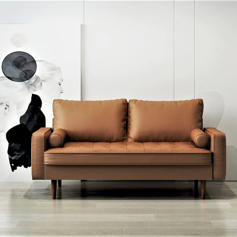 US Pride Faux Leather Mid-century Modern Sofa