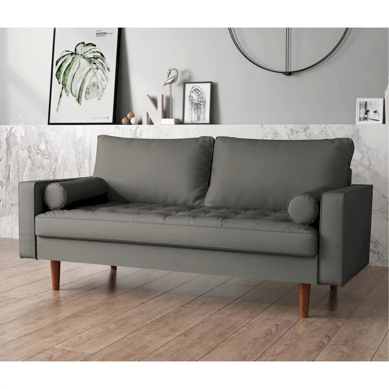 US Pride Faux Leather Mid-century Modern Sofa