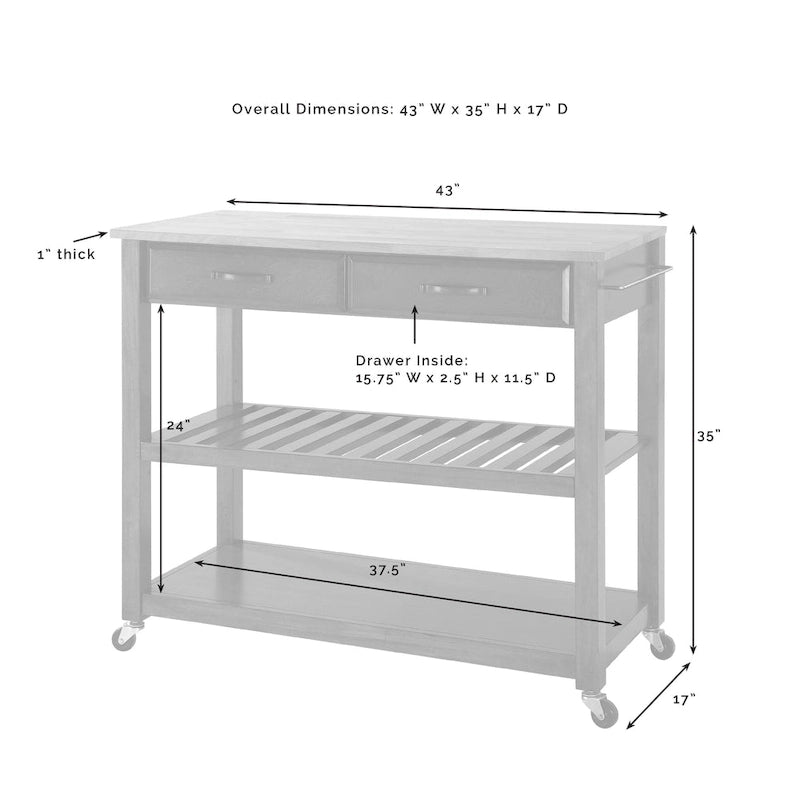 Full Size Granite Top Kitchen Prep Cart - 43W x 17D x 35H