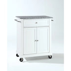 White Finish Solid Granite Top Portable Kitchen Cart/Island - 18d x 31w x 35.5h