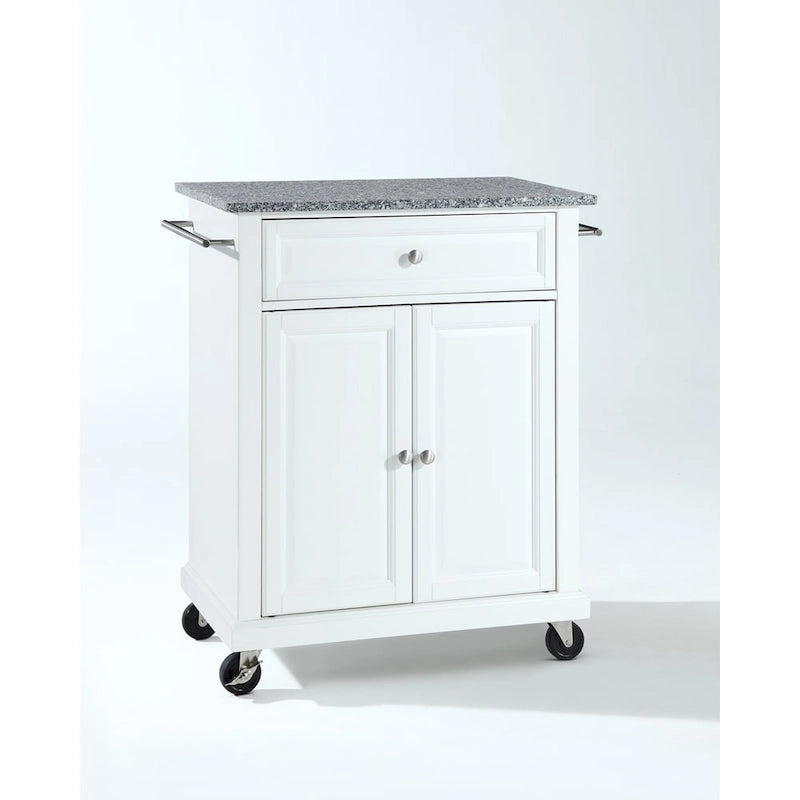 White Finish Solid Granite Top Portable Kitchen Cart/Island - 18d x 31w x 35.5h