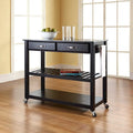  Solid Black Granite Top Kitchen Cart/Island With Optional Stool Storage in Black Finish - 17d x 43w x 35h