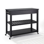 Solid Black Granite Top Kitchen Cart/Island With Optional Stool Storage in Black Finish - 17d x 43w x 35h